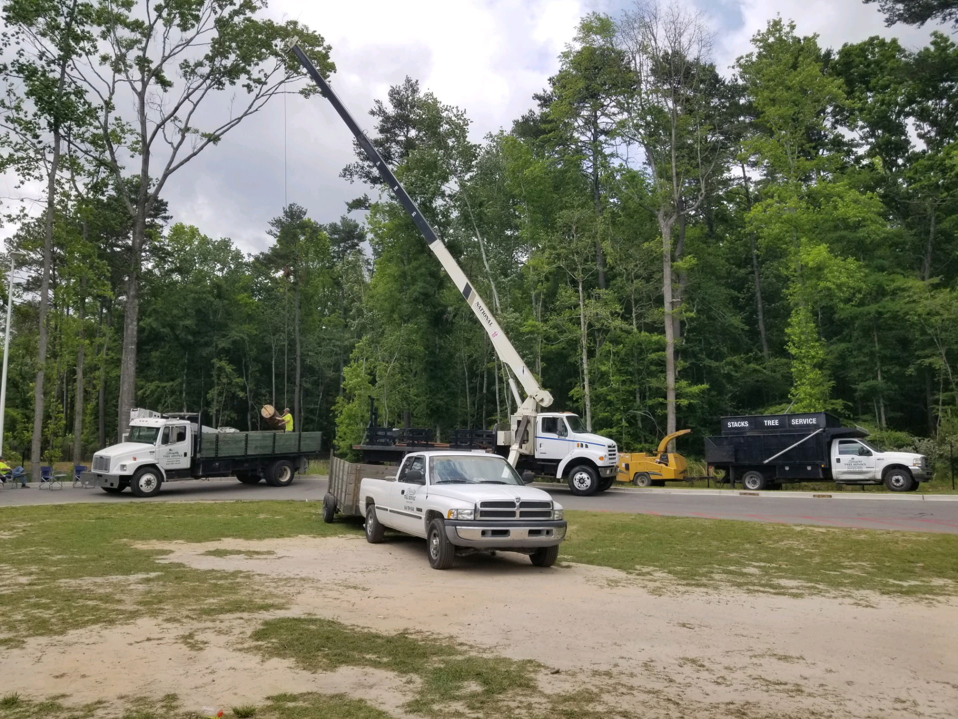 Crane truck and full setup at a job site — Stacks Tree Service, Summerville SC